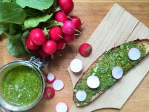 Testez ma recette de pesto de fanes de radis, facile, rapide et zéro déchet